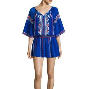 Parker Giselle Blue Embroidered Tunic/Mini Dress Sz M
